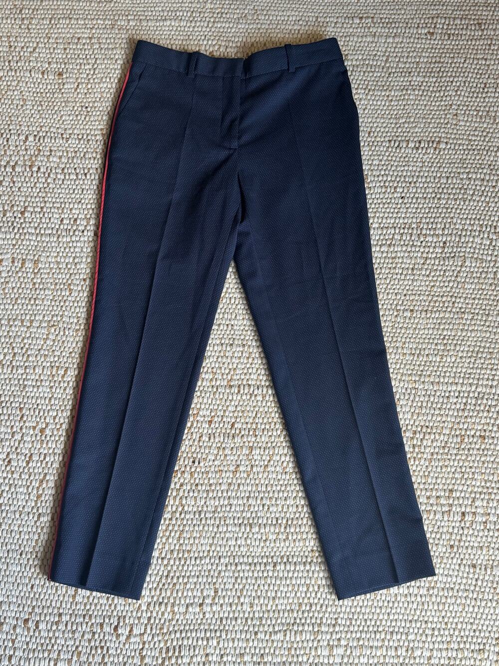 Sandro Paris Navy Red Side Stripe Tailored Cropped Trousers Size 36 EU / 4-6 US